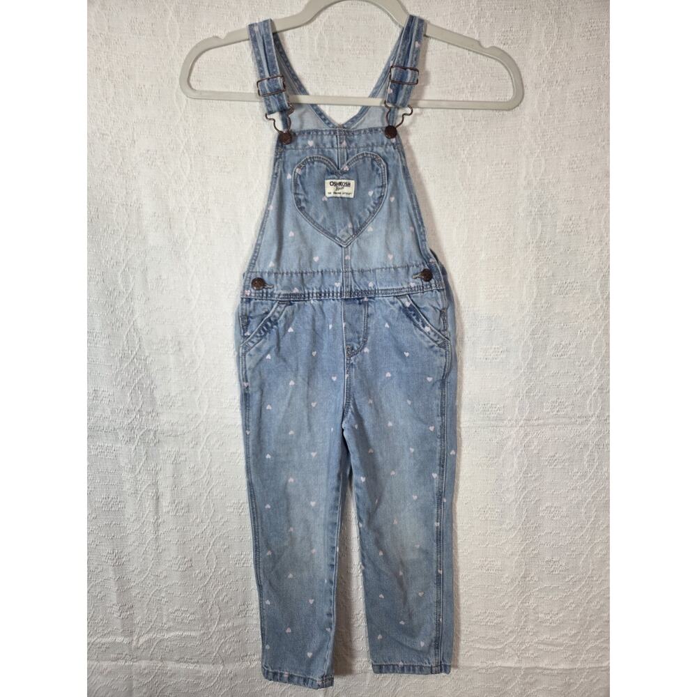 Oshkosh 100% Cotton Pink Heart Print Girls Overalls Size 4T Casual Play Date
